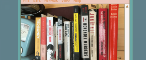 A shelf full of true crime books for research